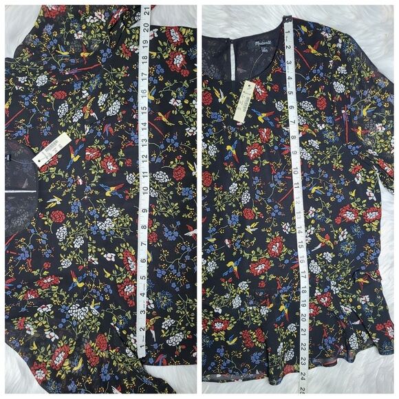 NWT|Madewell Sheer Sleeve Ruffle Peplum Floral Long Sleeve Top, MEDIUM - Picture 10 of 12